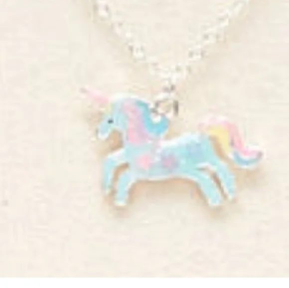 Glitter Pastel Unicorn Pendant Necklace Turquoise - Picture 2 of 13
